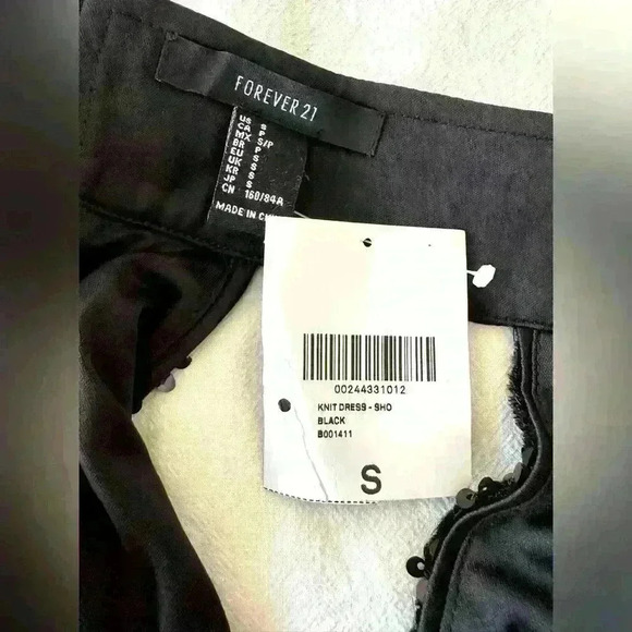 Forever 21 Black Sequin Mini Dress Rhinestone Necklace Style Collar Size Small - Picture 6 of 8